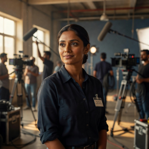 Portrait of Priya Sharma, production manager, in warm natural lighting